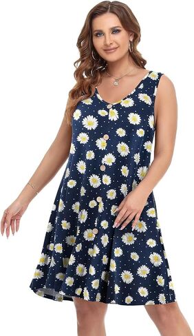 BELAROI Summer Dresses for Women Beach Tshirt Sundress V Neck Casual Swing Tank Dress Swimsuit Cover Ups Pockets in Kuwait