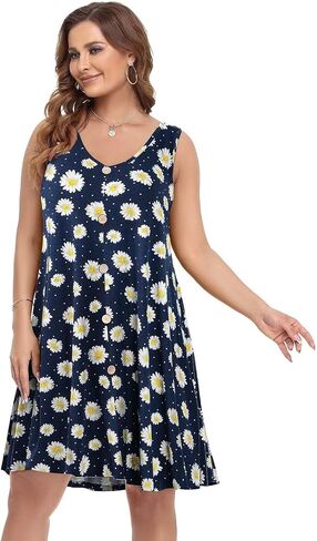 BELAROI Summer Dresses for Women Beach Tshirt Sundress V Neck Casual Swing Tank Dress Swimsuit Cover Ups Pockets in Kuwait