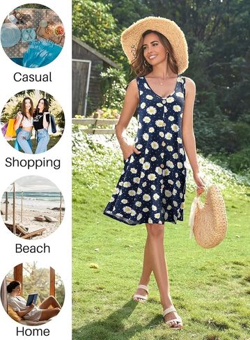BELAROI Summer Dresses for Women Beach Tshirt Sundress V Neck Casual Swing Tank Dress Swimsuit Cover Ups Pockets in Kuwait