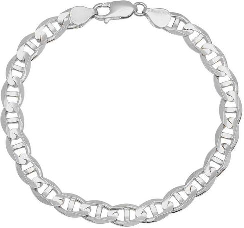 Mens Sterling Silver Bracelet 5.5MM 6.5MM 8MM 9MM 10.5MM 12MM Flat Mariner Link Chain Bracelet- Thick Silver Link Bracelets, Mens Silver Bracelet, Silver Bracelet For Men, Mens Link Bracelet in Saudi Arabia