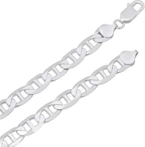 Mens Sterling Silver Bracelet 5.5MM 6.5MM 8MM 9MM 10.5MM 12MM Flat Mariner Link Chain Bracelet- Thick Silver Link Bracelets, Mens Silver Bracelet, Silver Bracelet For Men, Mens Link Bracelet in Saudi Arabia
