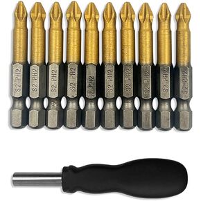 10 Pack Titanium Anti Slip Phillips Cross Slot Screwdriver Drill Bit Set,DanziX 1/4 Inch Hex Shank with 1 Pack Handle S2 Steel PH2#2 with Magnetic for Power Screwdriver Drill Impact Driver in Kuwait