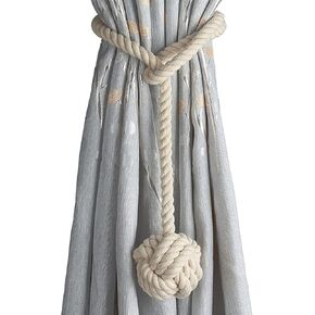 قطعتان من أربطة الستائر - حبال ستائر، حبال ستائر مصنوعة يدويًا، حبال ستائر ذات عقدة تزيينية ريفية (بيج) in Kuwait