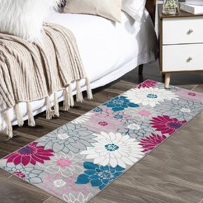 Runner Rug 2x6 Modern Floral Hallway Rug Farmhouse Boho Floor Throw Carpet Non Slip Non Shedding Area Rug Low Pile Rug Soft Rug for Bedroom Living Room Kitchen, Beige