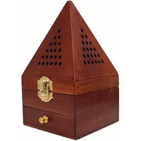 Cone Incense Burner Holder Box Storage - Wooden Pyramid Style - Mabkhara, Wooden Burner, Bakhoor Burner - Wooden Incense Holder (Size: 9 x 9 x 17 cm - Pyramid) حامل بخور خشبي - مبخرة خشب هرمي in Saudi Arabia