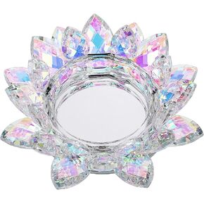 OwnMy Crystal Lotus Flower Candle Holder for Pillar Candle up to 3", Decorative Glass Lotus Petal Votive Candle Holder Tea Light Holder Candle Stand Candle Lamps for Home Decor Wedding Party, AB Color in Kuwait