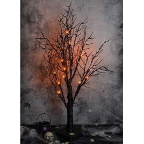 ALLADINBOX Halloween Tree 24 Inch 18 LED Black Spooky Tree Glittered with Orange Lights and Spider Web and Spiders with Battery Powered Tabletop Tree Indoor Outdoor Halloween Decoration Decor in Kuwait