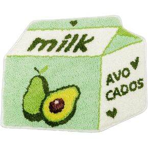 Fruit Avocado Bath Mat for Bathroom Cute Green Bathroom Rug for Kids Non Slip Fruit Bath Rug Milk Cartoon Shaped Plush Shower Rugs for Bathroom Absorbent Decorative Bathtub Mat Washable
