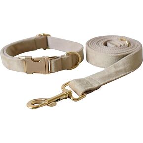 JAY D.L Dog Collar and Leash Set，Soft & Comfy Velvet Dog Collars with Heavy Duty Metal Buckle and Matching Lead Adjustable for Small Medium Large Dogs (Large, Royal Blue)