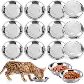 Stainless Steel Cat Bowls, 12PCS Shallow Cat Bowl Metal Cat Dishes for Food and Water, 5.5 Inches Diameter Cat Food Dish, Shallow Raised Shallow Cat Food Dish for Small Dogs and Cats, Dishwasher Safe in Kuwait