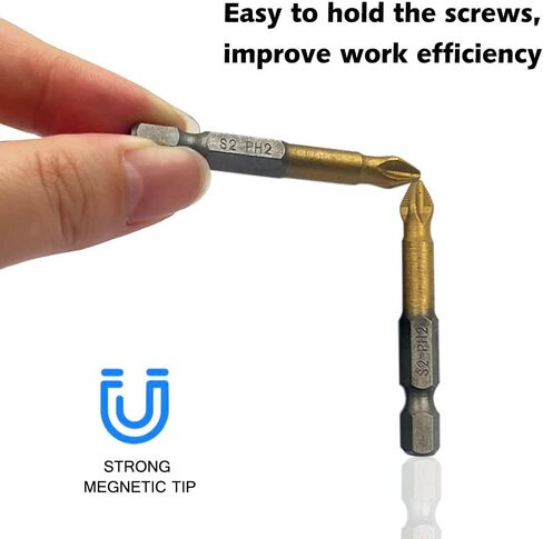 10 Pack Titanium Anti Slip Phillips Cross Slot Screwdriver Drill Bit Set,DanziX 1/4 Inch Hex Shank with 1 Pack Handle S2 Steel PH2#2 with Magnetic for Power Screwdriver Drill Impact Driver in Kuwait