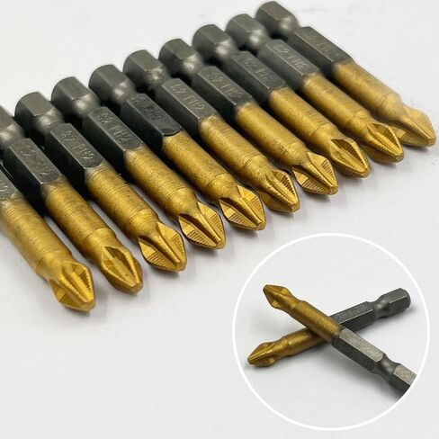 10 Pack Titanium Anti Slip Phillips Cross Slot Screwdriver Drill Bit Set,DanziX 1/4 Inch Hex Shank with 1 Pack Handle S2 Steel PH2#2 with Magnetic for Power Screwdriver Drill Impact Driver in Kuwait
