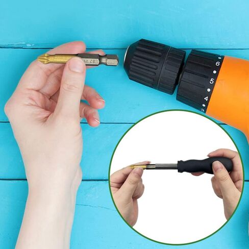 10 Pack Titanium Anti Slip Phillips Cross Slot Screwdriver Drill Bit Set,DanziX 1/4 Inch Hex Shank with 1 Pack Handle S2 Steel PH2#2 with Magnetic for Power Screwdriver Drill Impact Driver in Kuwait