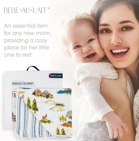 بطانية لحاف من الموسلين Bebe au Lait، فائقة النعومة 100% من القطن، مريحة وقماط مريحة ودافئة، مثالية لحديثي الولادة والرضع والأطفال الصغار وعربة الأطفال ومفارش سرير الأطفال، مقاس كبير 48 بوصة × 48 بوصة - Just Be + أوراق الشجر in Kuwait