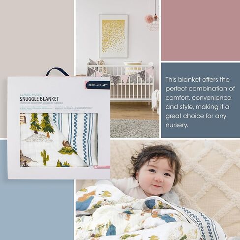 بطانية لحاف من الموسلين Bebe au Lait، فائقة النعومة 100% من القطن، مريحة وقماط مريحة ودافئة، مثالية لحديثي الولادة والرضع والأطفال الصغار وعربة الأطفال ومفارش سرير الأطفال، مقاس كبير 48 بوصة × 48 بوصة - Just Be + أوراق الشجر in Kuwait