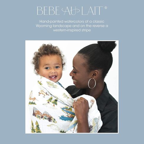 بطانية لحاف من الموسلين Bebe au Lait، فائقة النعومة 100% من القطن، مريحة وقماط مريحة ودافئة، مثالية لحديثي الولادة والرضع والأطفال الصغار وعربة الأطفال ومفارش سرير الأطفال، مقاس كبير 48 بوصة × 48 بوصة - Just Be + أوراق الشجر in Kuwait