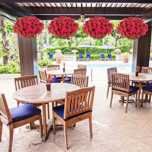 Artificial Fake Hanging Flowers with Basket for Outdoors, Faux Petunias Flowers Fake Hanging Plants with Eucalyptus Realistic UV Resistant for Patio Garden Porch Balcony Yard Decor(Double Purple) in Saudi Arabia