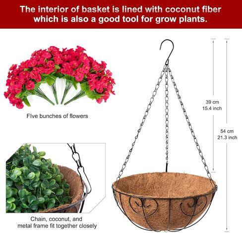 Artificial Fake Hanging Flowers with Basket for Outdoors, Faux Petunias Flowers Fake Hanging Plants with Eucalyptus Realistic UV Resistant for Patio Garden Porch Balcony Yard Decor(Double Purple) in Saudi Arabia