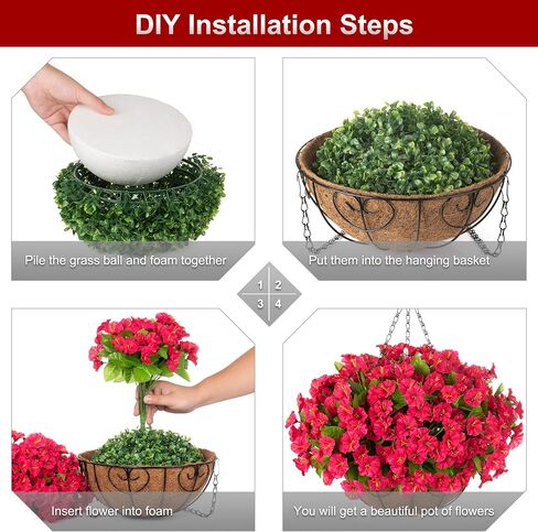 Artificial Fake Hanging Flowers with Basket for Outdoors, Faux Petunias Flowers Fake Hanging Plants with Eucalyptus Realistic UV Resistant for Patio Garden Porch Balcony Yard Decor(Double Purple) in Saudi Arabia