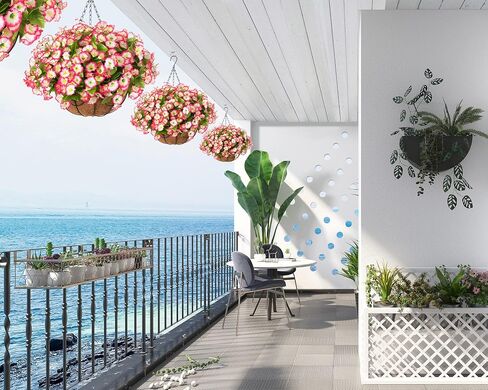 Artificial Fake Hanging Flowers with Basket for Outdoors, Faux Petunias Flowers Fake Hanging Plants with Eucalyptus Realistic UV Resistant for Patio Garden Porch Balcony Yard Decor(Double Purple) in Saudi Arabia