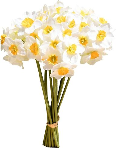 Mandy's 12pcs White Fake Flowers Artificial Daffodils Flowers 16" for Mother's Day Easter Party Home Decoration in Saudi Arabia