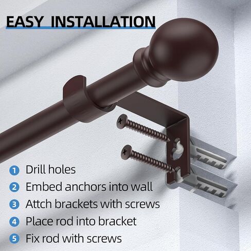 Bronze Curtain Rods for Windows 30 to 93 Inch,5/8 Inch Diameter Drapery Rods with Brackets Heavy Duty Curtain Rods for Bedroom in Kuwait