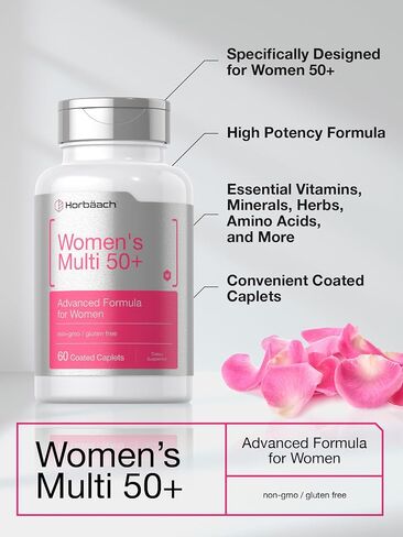 Horbäach Women's Multivitamin 50 Plus | 60 Coated Caplets | Advanced Vitamin Formula | Non-GMO & Gluten Free Supplement in Saudi Arabia