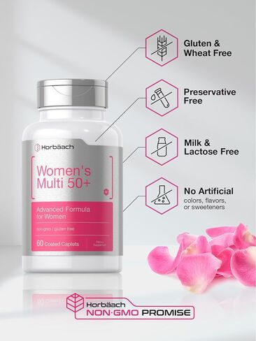 Horbäach Women's Multivitamin 50 Plus | 60 Coated Caplets | Advanced Vitamin Formula | Non-GMO & Gluten Free Supplement in Saudi Arabia