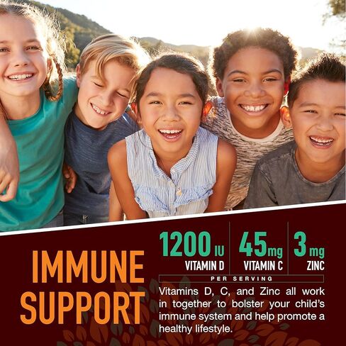 مضغ قوي متعدد الفيتامينات عضوي للأطفال - فيتامينات ومعادن صمغية بما في ذلك فيتامين A وC وD3 وE وB6 والزنك - علكات متعددة الفيتامينات قابلة للمضغ مع دعم مناعي للأولاد والبنات (60) in Kuwait