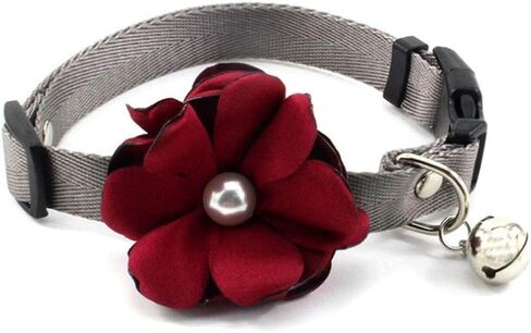 Geranium Flower Cat Dog Collar Bow Tie - Nylon Puppy Necklace with Pearl Bell - Chihuahua Yorkie Clothes Costume Outfits Accessory, Adjustable and Handmade (Pink, Size XS) in Kuwait