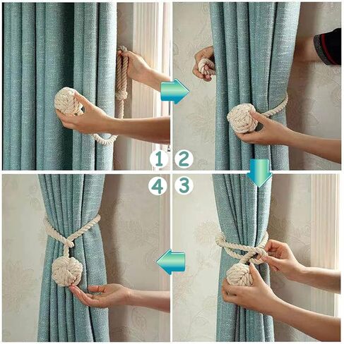 قطعتان من أربطة الستائر - حبال ستائر، حبال ستائر مصنوعة يدويًا، حبال ستائر ذات عقدة تزيينية ريفية (بيج) in Kuwait