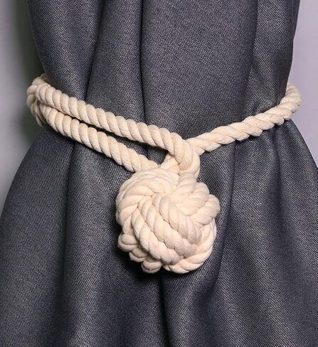 قطعتان من أربطة الستائر - حبال ستائر، حبال ستائر مصنوعة يدويًا، حبال ستائر ذات عقدة تزيينية ريفية (بيج) in Kuwait