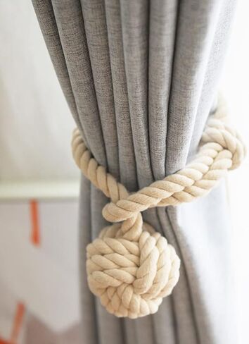 قطعتان من أربطة الستائر - حبال ستائر، حبال ستائر مصنوعة يدويًا، حبال ستائر ذات عقدة تزيينية ريفية (بيج) in Kuwait