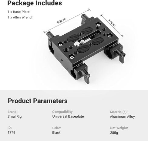 SmallRig Base Plate, Camera Baseplate with 15mm Rod Clamps, Tripod Mounting Plate for DSLR Camera Video Camera - 1775 in Kuwait