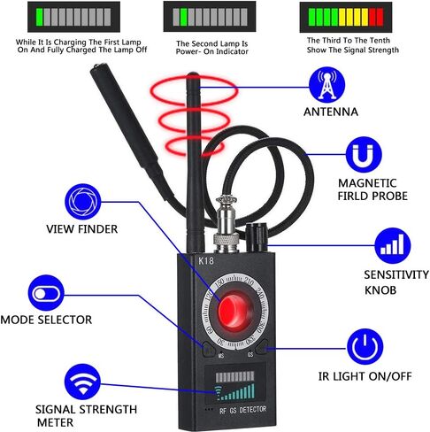 AOLANS Hidden Camera detectors GPS Tracker Bug Detector Hidden Device Detector Anti Spy DetectorRf Detector for Wireless Camera Finder in Kuwait