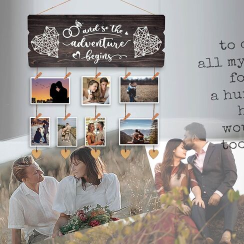 Yudarte Mr & Mrs Bedroom Decor for Couples - Wall Picture Hanging Collage Board with Clips and Twine 13.5x5.5 Inches - Religious Marriage Gifts for Couple - What God Has Joined Together Mark 10:9 in Saudi Arabia