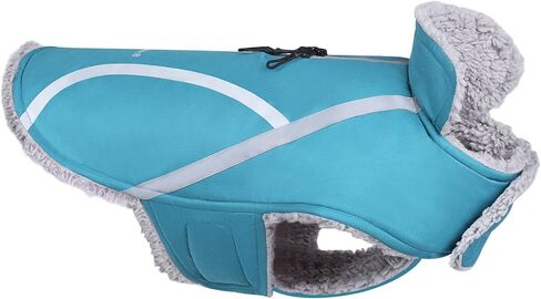 VIVAGLORY معطف الكلب للطقس البارد، عاكس للثلوج ومقاوم للرياح، ملابس شتوية سميكة ودافئة للكلاب مع ياقة فروي، ملابس حيوانات أليفة مريحة وقابلة للتعديل مقاومة للماء للكلاب المتوسطة، فيروزي، مقاس M in Kuwait