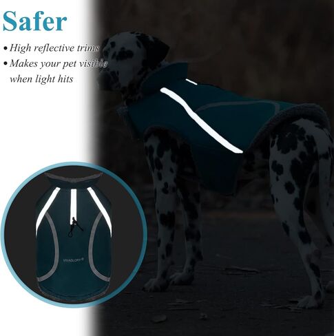 VIVAGLORY معطف الكلب للطقس البارد، عاكس للثلوج ومقاوم للرياح، ملابس شتوية سميكة ودافئة للكلاب مع ياقة فروي، ملابس حيوانات أليفة مريحة وقابلة للتعديل مقاومة للماء للكلاب المتوسطة، فيروزي، مقاس M in Kuwait