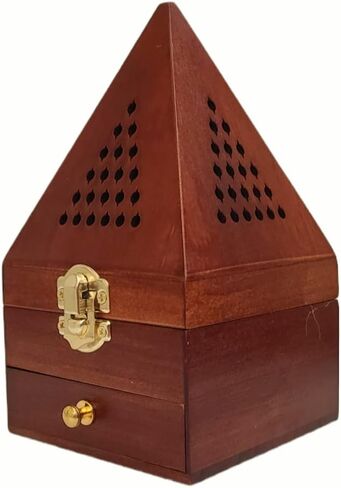 Cone Incense Burner Holder Box Storage - Wooden Pyramid Style - Mabkhara, Wooden Burner, Bakhoor Burner - Wooden Incense Holder (Size: 9 x 9 x 17 cm - Pyramid) حامل بخور خشبي - مبخرة خشب هرمي in Saudi Arabia