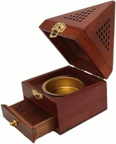 Cone Incense Burner Holder Box Storage - Wooden Pyramid Style - Mabkhara, Wooden Burner, Bakhoor Burner - Wooden Incense Holder (Size: 9 x 9 x 17 cm - Pyramid) حامل بخور خشبي - مبخرة خشب هرمي in Saudi Arabia