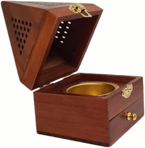 Cone Incense Burner Holder Box Storage - Wooden Pyramid Style - Mabkhara, Wooden Burner, Bakhoor Burner - Wooden Incense Holder (Size: 9 x 9 x 17 cm - Pyramid) حامل بخور خشبي - مبخرة خشب هرمي in Saudi Arabia
