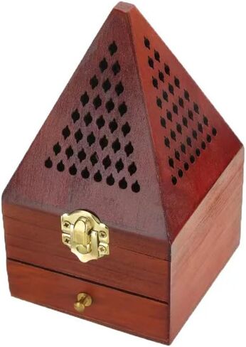 Cone Incense Burner Holder Box Storage - Wooden Pyramid Style - Mabkhara, Wooden Burner, Bakhoor Burner - Wooden Incense Holder (Size: 9 x 9 x 17 cm - Pyramid) حامل بخور خشبي - مبخرة خشب هرمي in Saudi Arabia