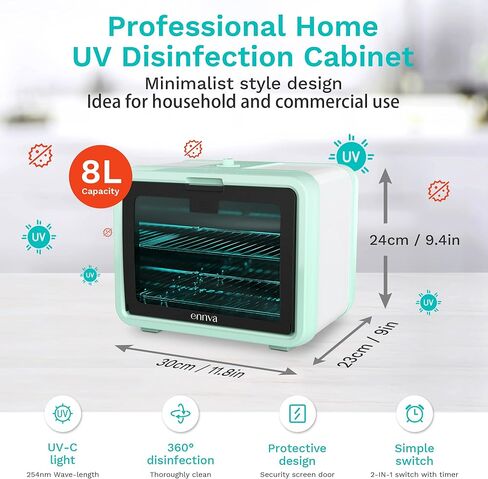صندوق مطهر بالأشعة فوق البنفسجية كبير من ENNVA - صندوق معقم بالأشعة فوق البنفسجية البسيط - صندوق مطهر بالأشعة فوق البنفسجية بسعة كبيرة - خزانة تطهير بالأشعة فوق البنفسجية لتعقيم الهاتف والألعاب والمناشف وأدوات صالون الأظافر - أخضر in Kuwait