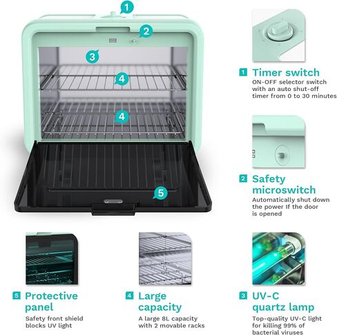 صندوق مطهر بالأشعة فوق البنفسجية كبير من ENNVA - صندوق معقم بالأشعة فوق البنفسجية البسيط - صندوق مطهر بالأشعة فوق البنفسجية بسعة كبيرة - خزانة تطهير بالأشعة فوق البنفسجية لتعقيم الهاتف والألعاب والمناشف وأدوات صالون الأظافر - أخضر in Kuwait