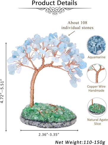 PESOENTH روز كوارتز كريستال شجرة المال فنغ شوي الأحجار الكريمة بونساي شجرة الكريستال الوردي شجرة الحياة زخرفة لحسن الحظ الطاقة الإيجابية طاولة المنزل مكتب ديكور عيد الميلاد 4.72-5.51 بوصة عالية in Kuwait