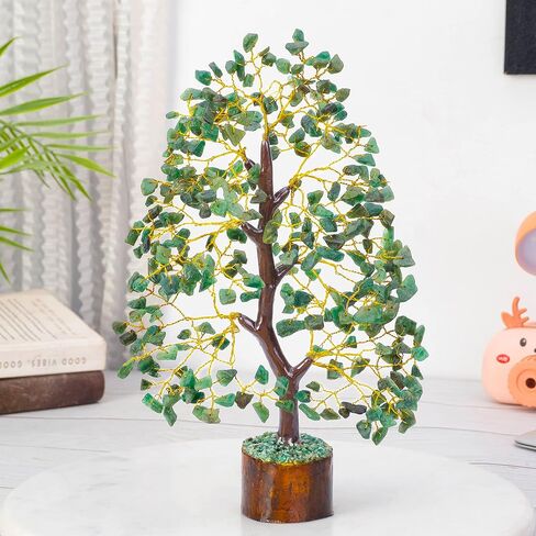 Green Aventurine Gemstone Tree - Chakra Tree of Life - Feng Shui Money Tree , Attract Good Luck - Crystal Tree, Home Decoration Figurine, Spiritual Gift for Wealth & Fortune 10-12" in Kuwait