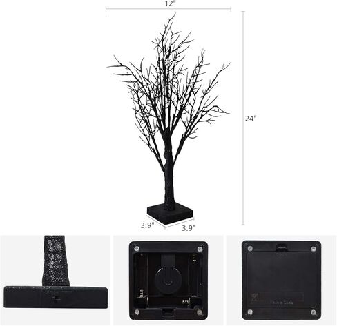 ALLADINBOX Halloween Tree 24 Inch 18 LED Black Spooky Tree Glittered with Orange Lights and Spider Web and Spiders with Battery Powered Tabletop Tree Indoor Outdoor Halloween Decoration Decor in Kuwait