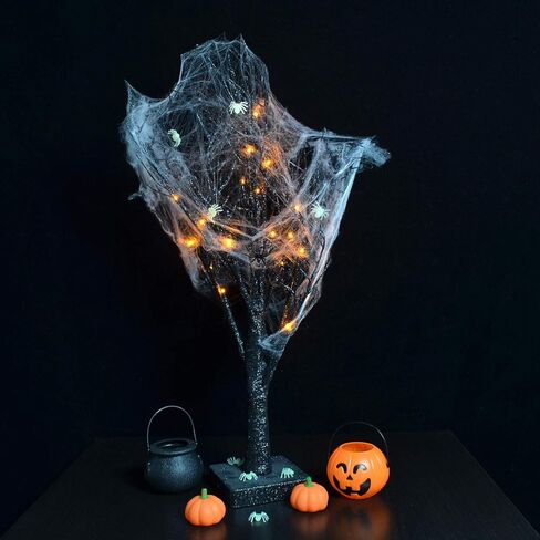 ALLADINBOX Halloween Tree 24 Inch 18 LED Black Spooky Tree Glittered with Orange Lights and Spider Web and Spiders with Battery Powered Tabletop Tree Indoor Outdoor Halloween Decoration Decor in Kuwait