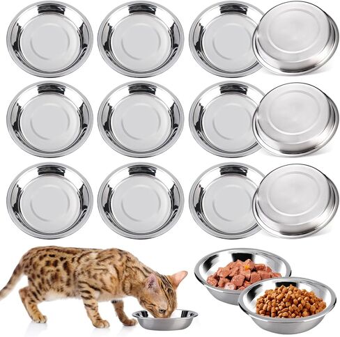 Stainless Steel Cat Bowls, 12PCS Shallow Cat Bowl Metal Cat Dishes for Food and Water, 5.5 Inches Diameter Cat Food Dish, Shallow Raised Shallow Cat Food Dish for Small Dogs and Cats, Dishwasher Safe in Kuwait