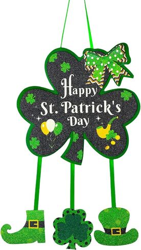 Jetec Happy St. Patrick's Day Decor Shamrock Door Sign Irish Hanging Wall Decoration Welcome Board Felt with Rope for Home Party in Saudi Arabia